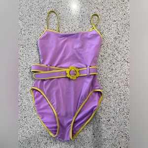 Kate Spade color block belted one piece swimsuit